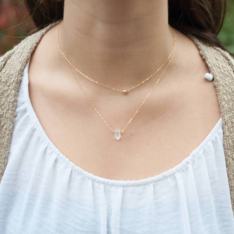 Pendant necklaces and chokers, designed with unique crystal points and gemstones.  For stacking, layering or wearing alone.