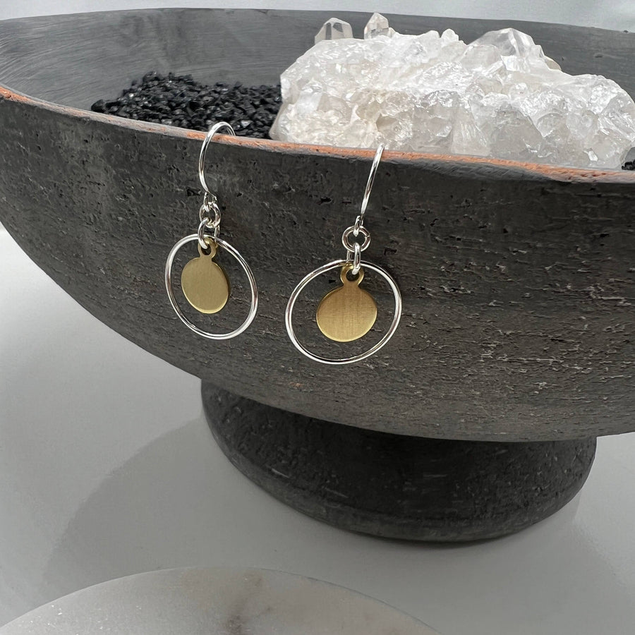 Mixed Metals, Sterling Silver & Gold Brass Circle Earrings