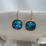 Vibrant Turquoise Blue "Peacock" Crystal Cushion Cut Earring