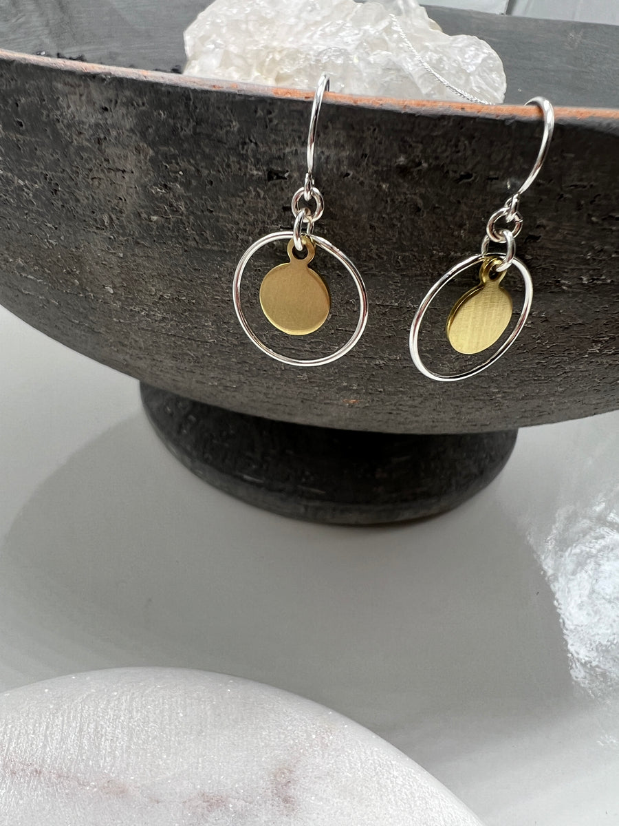 Mixed Metals, Sterling Silver & Gold Brass Circle Earrings