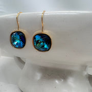 Vibrant Turquoise Blue "Peacock" Crystal Cushion Cut Earring