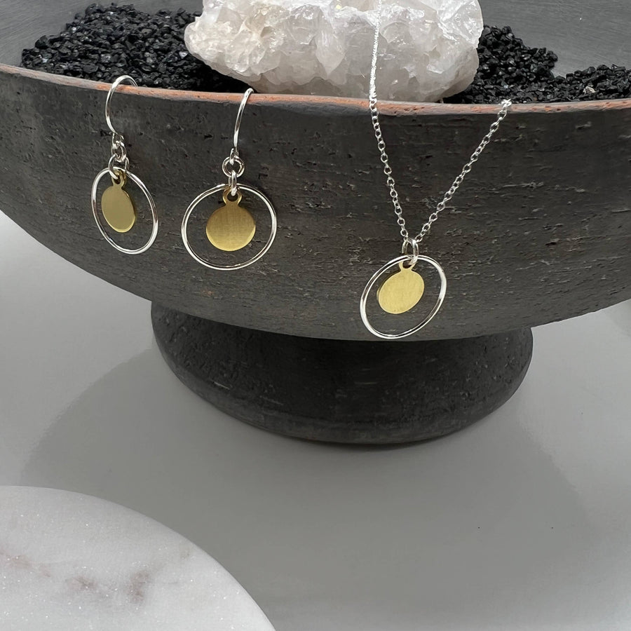 Mixed Metals, Sterling Silver & Gold Brass Circle Earrings