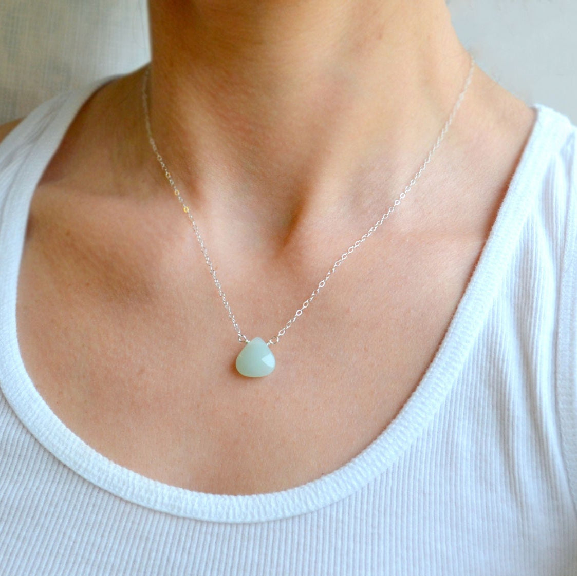 Healing Amazonite Necklace - Healing Jewelry - Genuine Gemstone Necklace - Blue Gemstone, Teardrop - Protective Stones