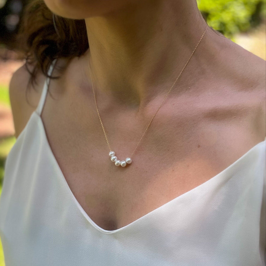 Floating Natural Pearl Necklace, 5 Pearl Necklace, Real Freshwater Pearls, Single Strand Pearls, Five, Bridesmaids Gift, Graduation Present