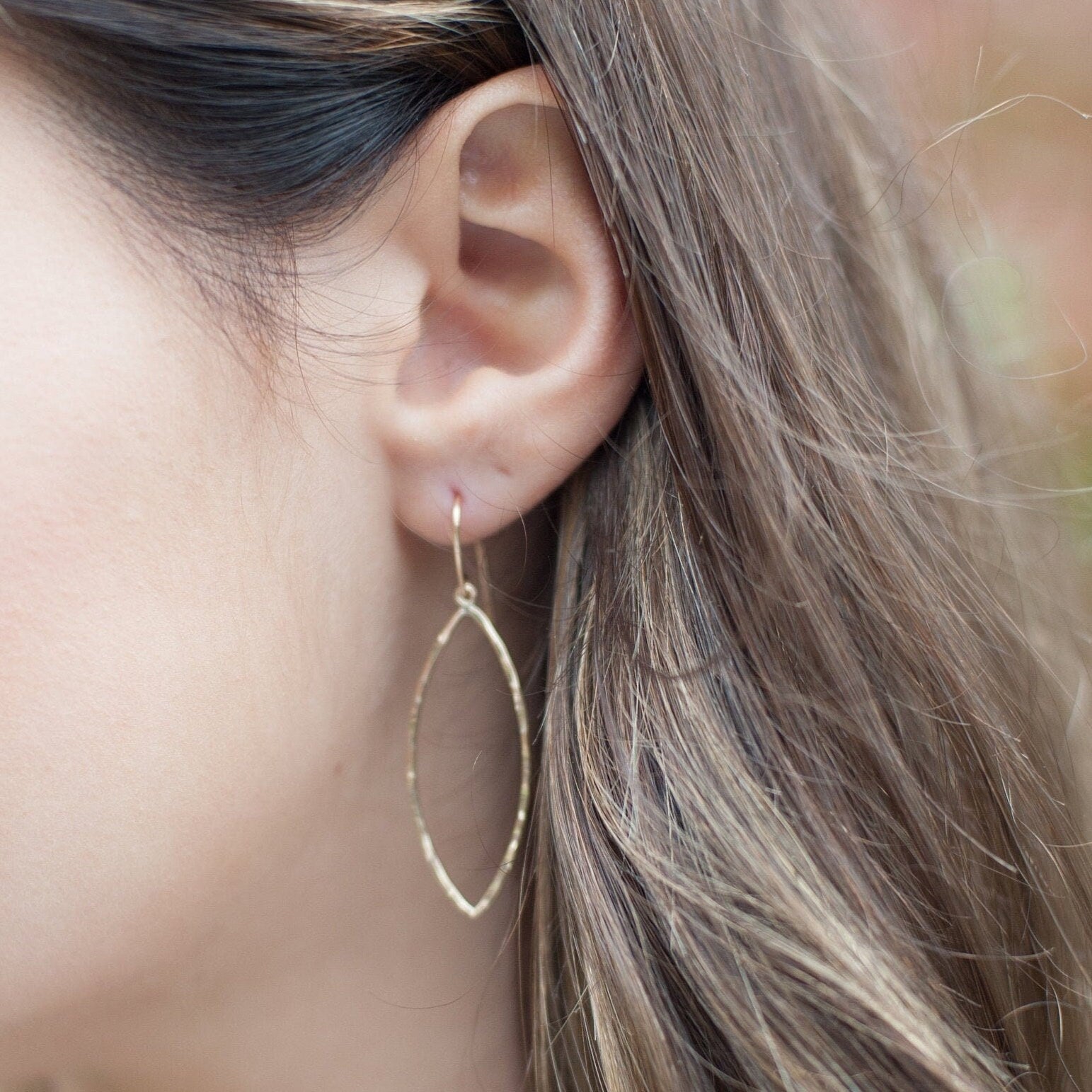 Distressed or Polished Gold Marquise Earrings