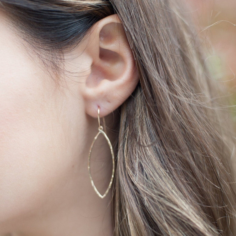 Distressed or Polished Gold Marquise Earrings