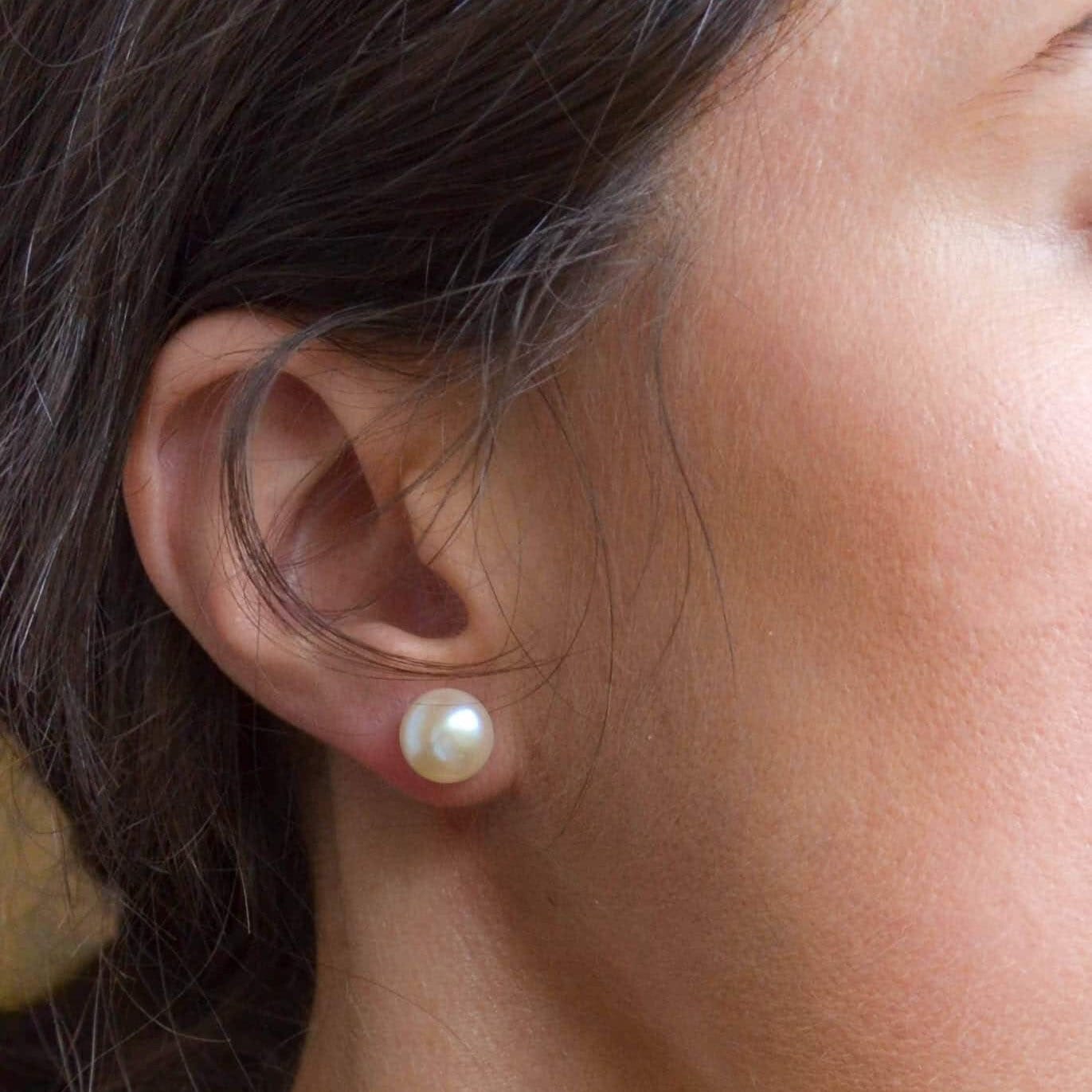 Large Real Pearl Stud Earrings