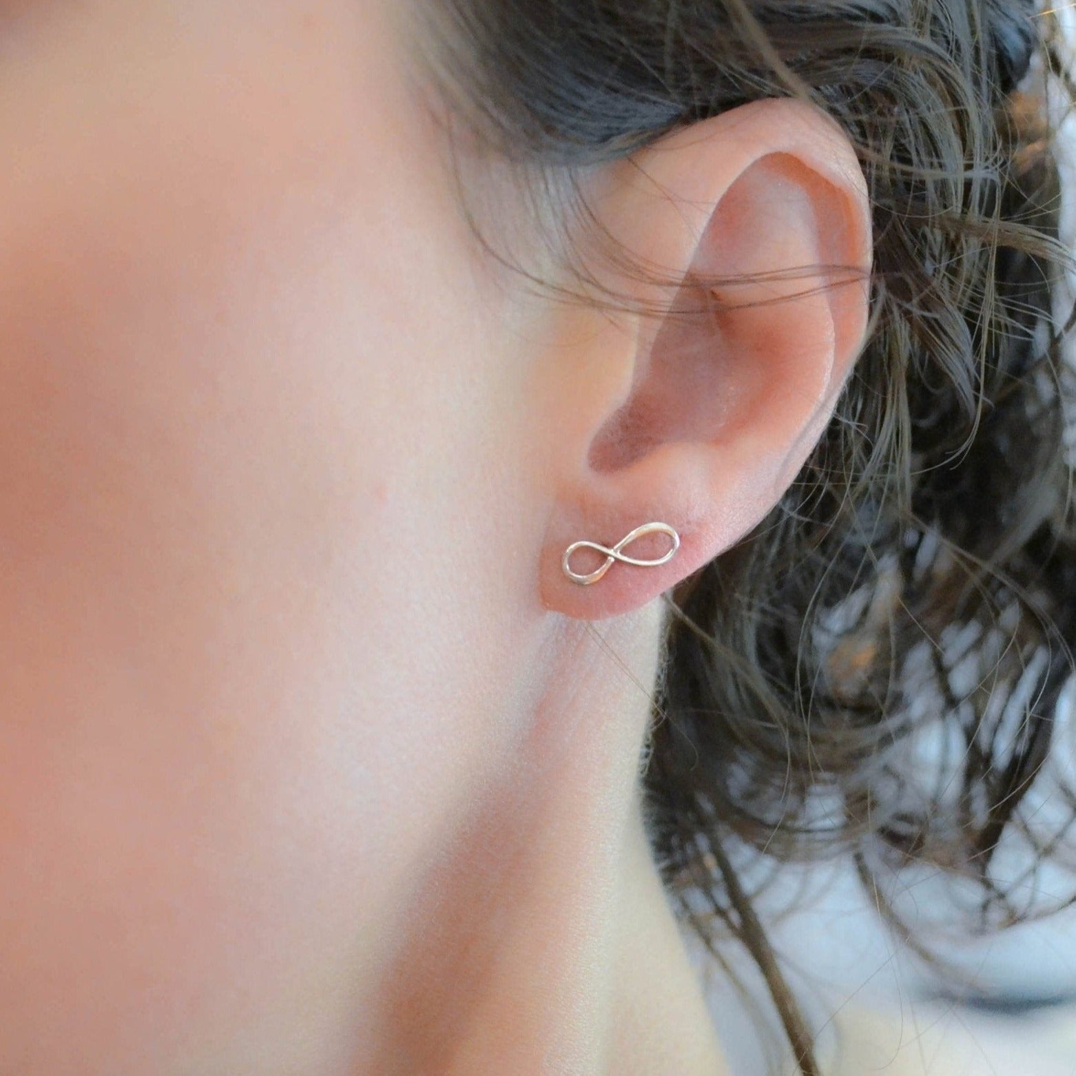 Infinity Symbol Stud Climber Earrings - Sterling Silver - Sela+Sage - Stud/Post Earrings