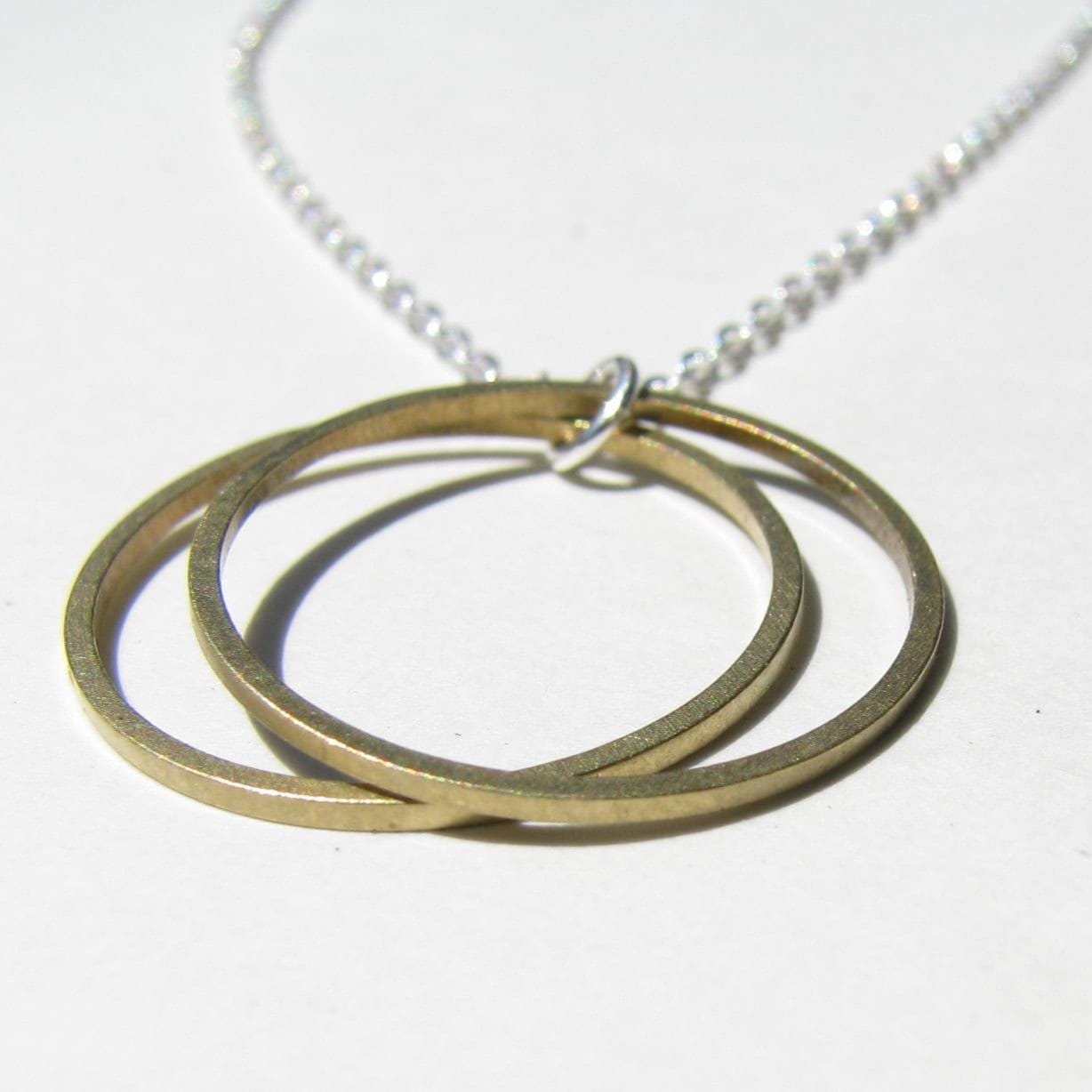 Vintage Raw Brass, Mixed Metals Open Circles Necklace