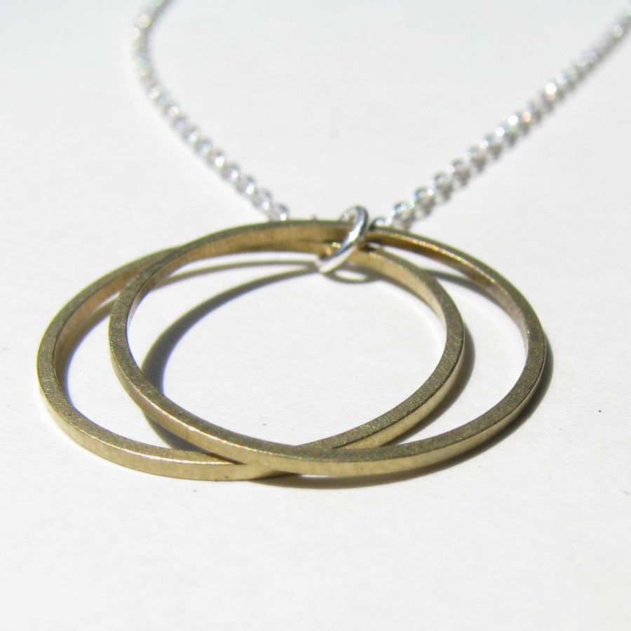 Vintage Raw Brass, Mixed Metals Open Circles Necklace