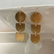 Circle Arch Three, Worn Brass Drop  Earrings & Gold Filled