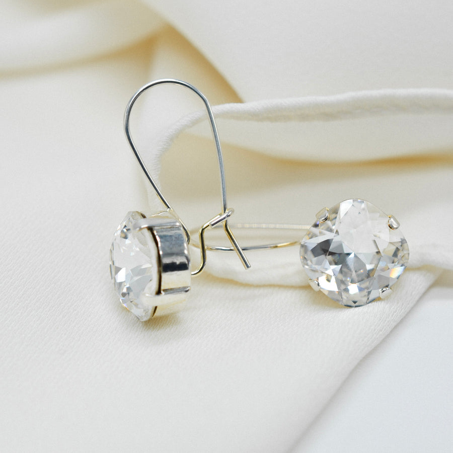 Latch / Hook Back Silver Cushion Cut Rhinestone Earrings