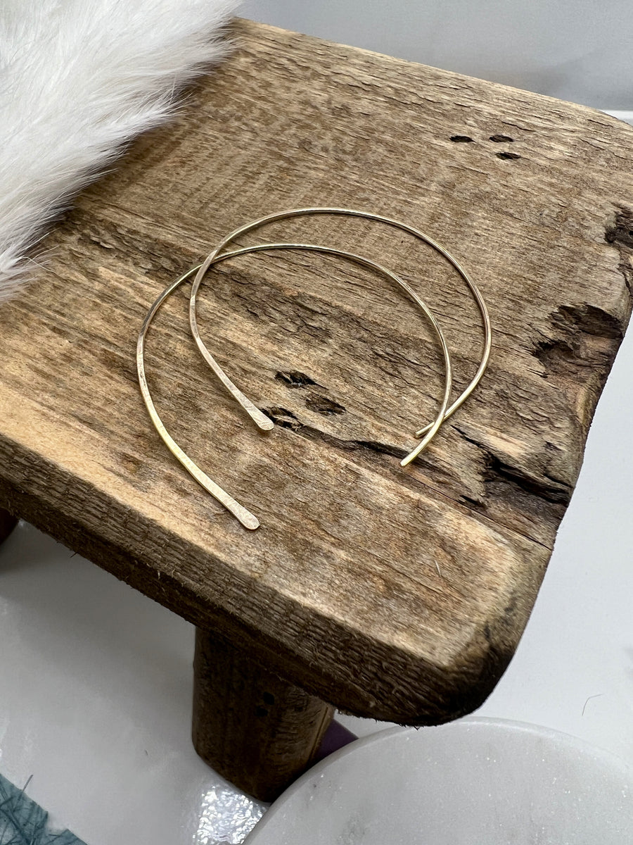 Hand Forged, Gold Filled Thin Open Hoops - 40mm