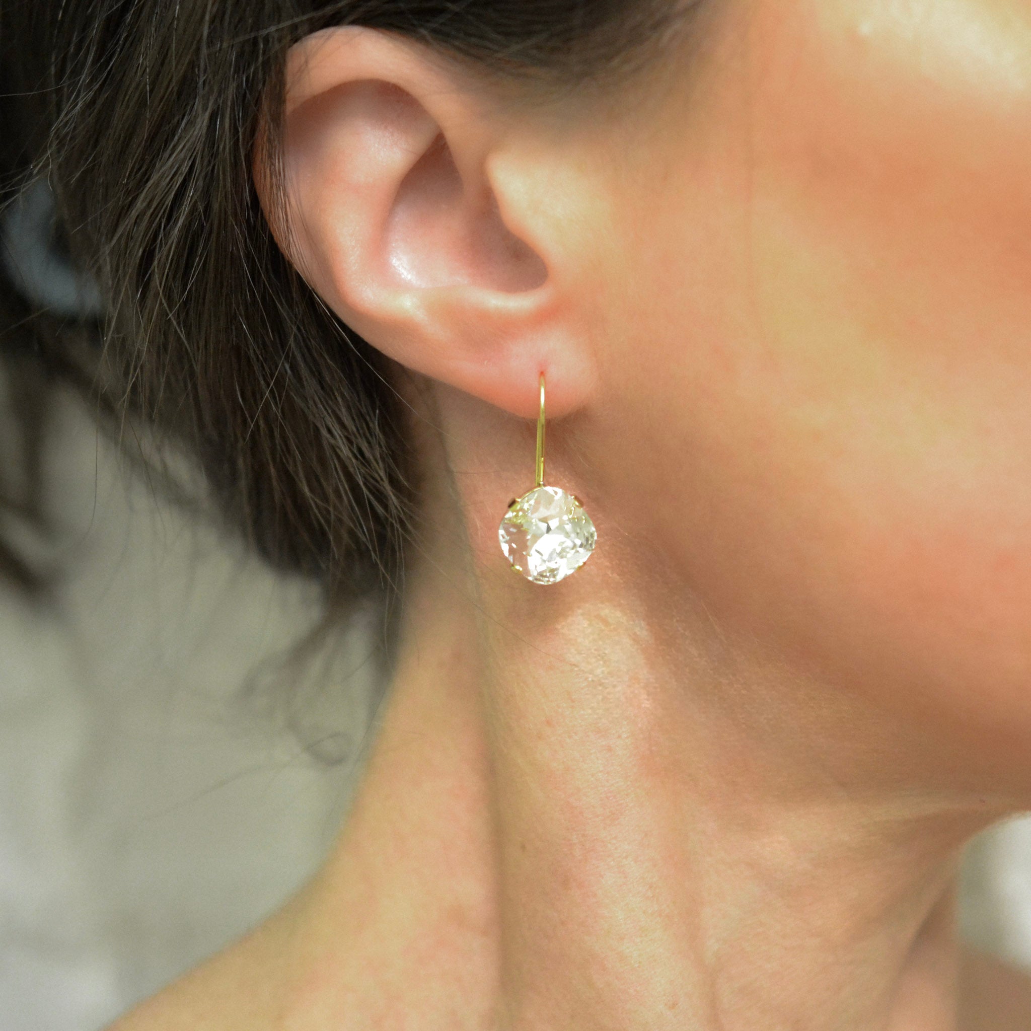 Lever Back Gold Swarovski Crystal Drop Earrings