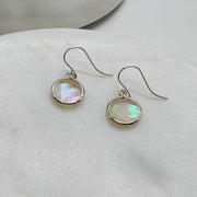 Round Silver Mother of Pearl Earrings, Bezel Teardrops