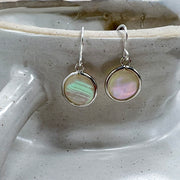 Round Silver Mother of Pearl Earrings, Bezel Teardrops