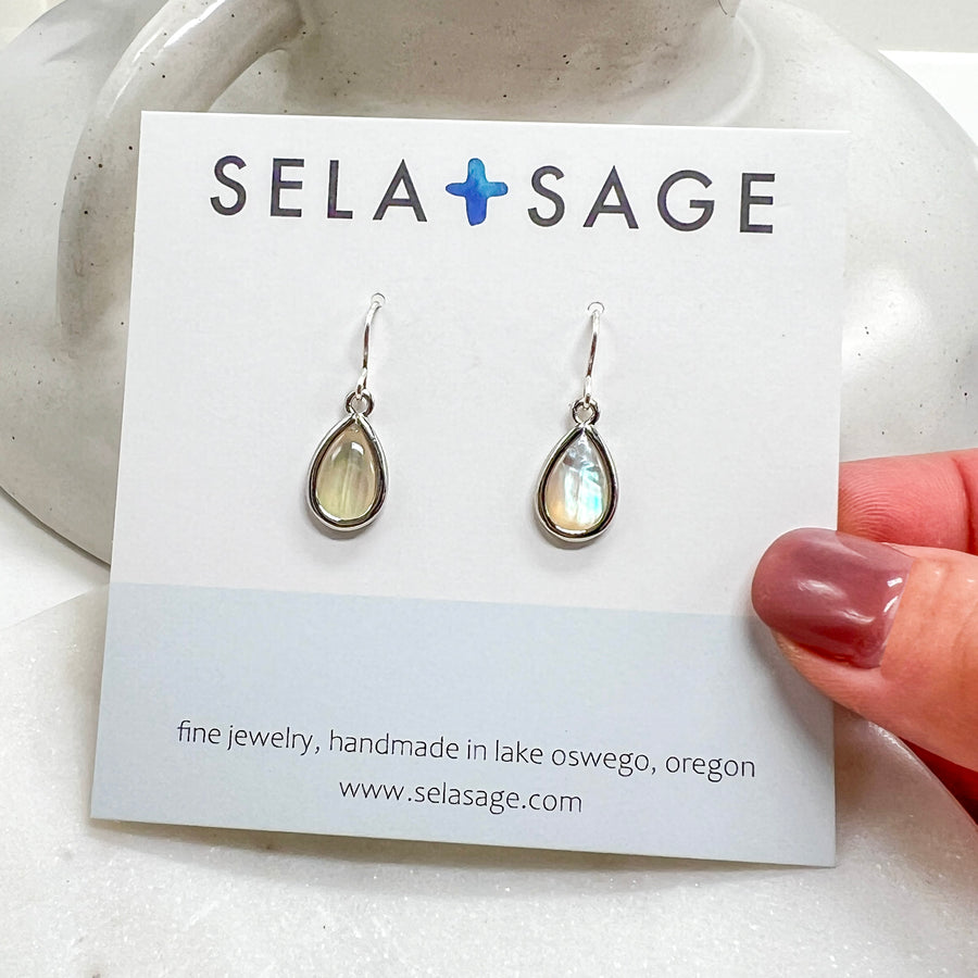 Mother of Pearl Earrings, Sterling Silver Teardrops