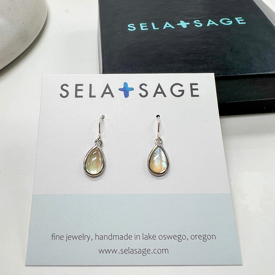 Mother of Pearl Earrings, Sterling Silver Teardrops