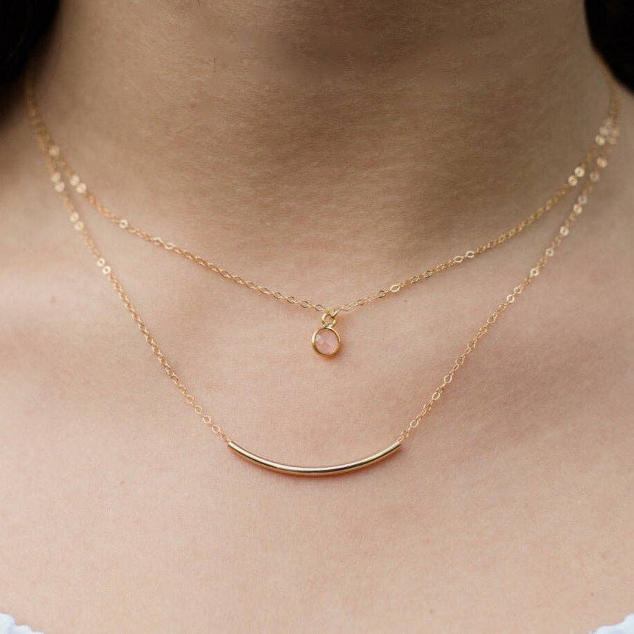 Dainty Pink Onyx Pendant Necklace in Gold Filled