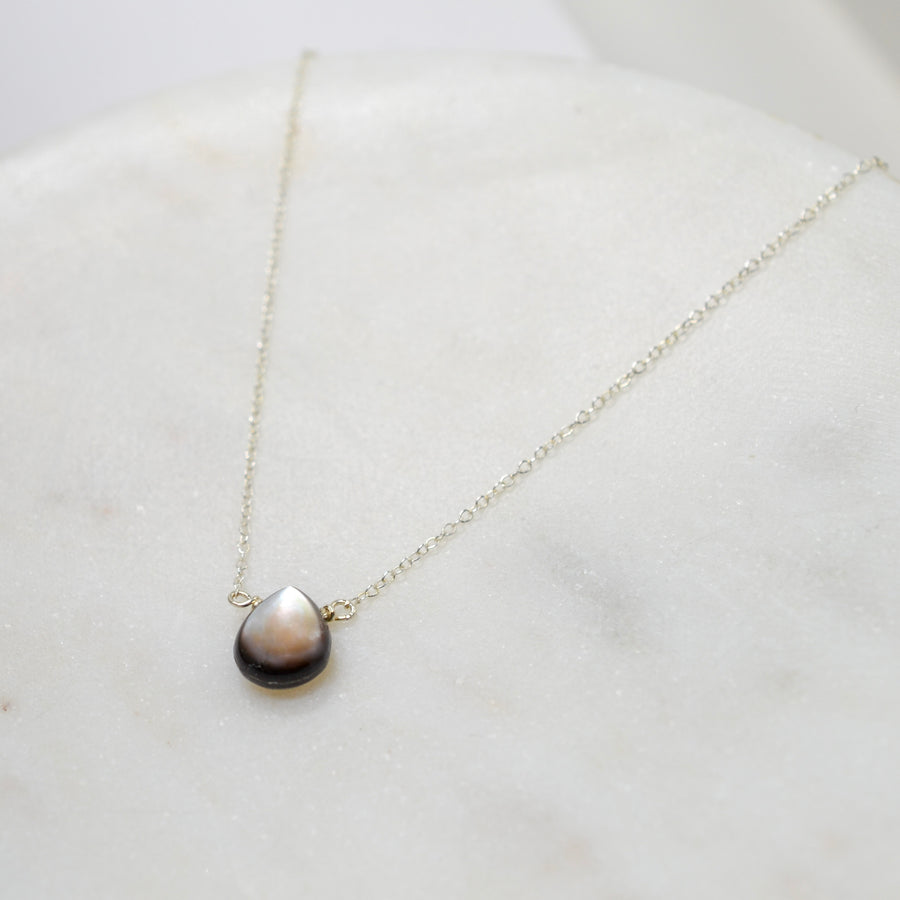 Black Lip Shell, Iridescent Teardrop Pendant Necklace