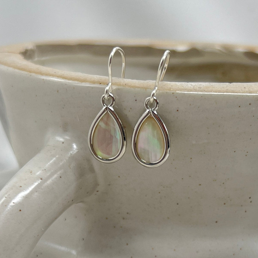 Mother of Pearl Earrings, Sterling Silver Teardrops