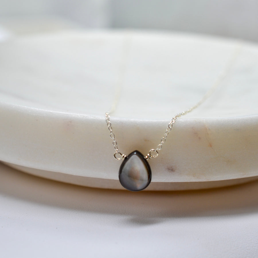 Black Lip Shell, Iridescent Teardrop Pendant Necklace
