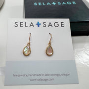 Small Mother of Pearl Earrings, Bezel Teardrops Gold Filled