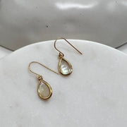 Small Mother of Pearl Earrings, Bezel Teardrops Gold Filled
