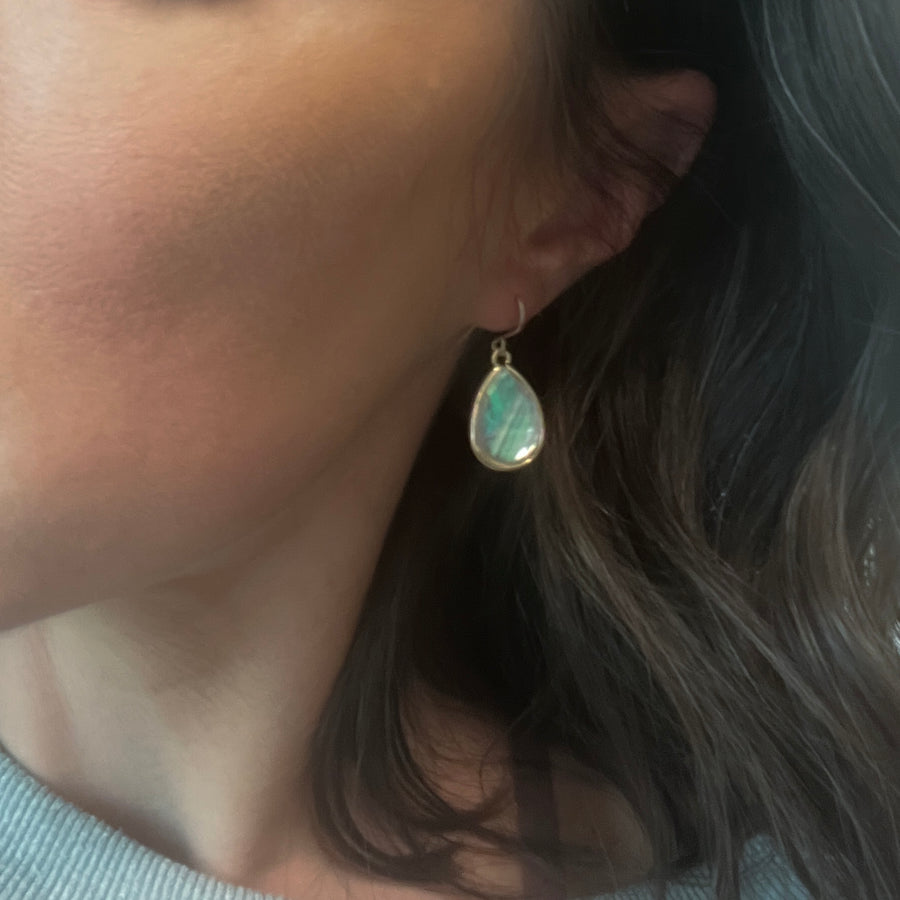 Large Mother of Pearl Drop Bezel Earrings, Sterling Silver