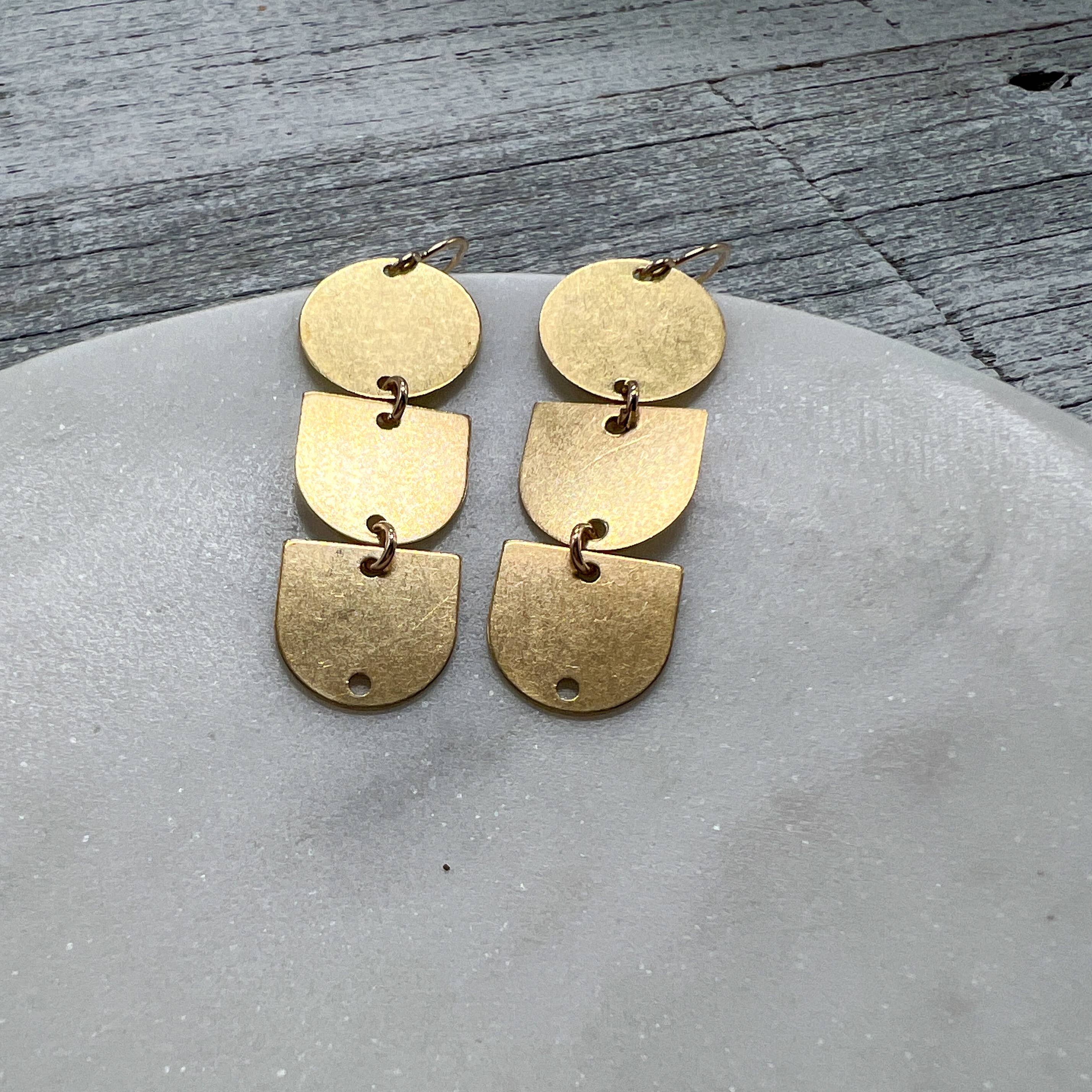 Circle with Arches, Organic Brass Drop Earrings
