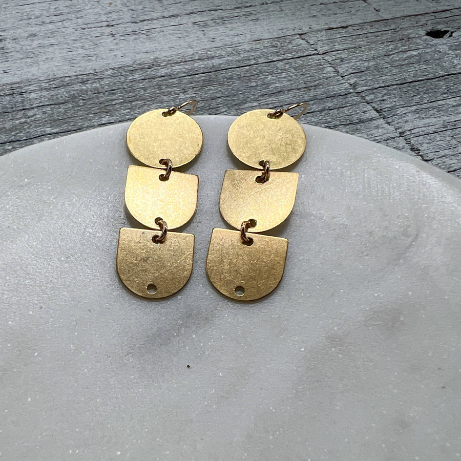 Circle with Arches, Organic Brass Drop Earrings