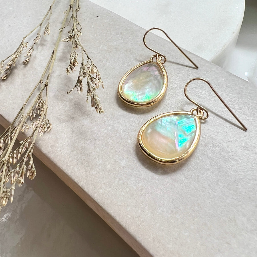 Teardrop Mother of Pearl Earrings, 14k Gold Filled