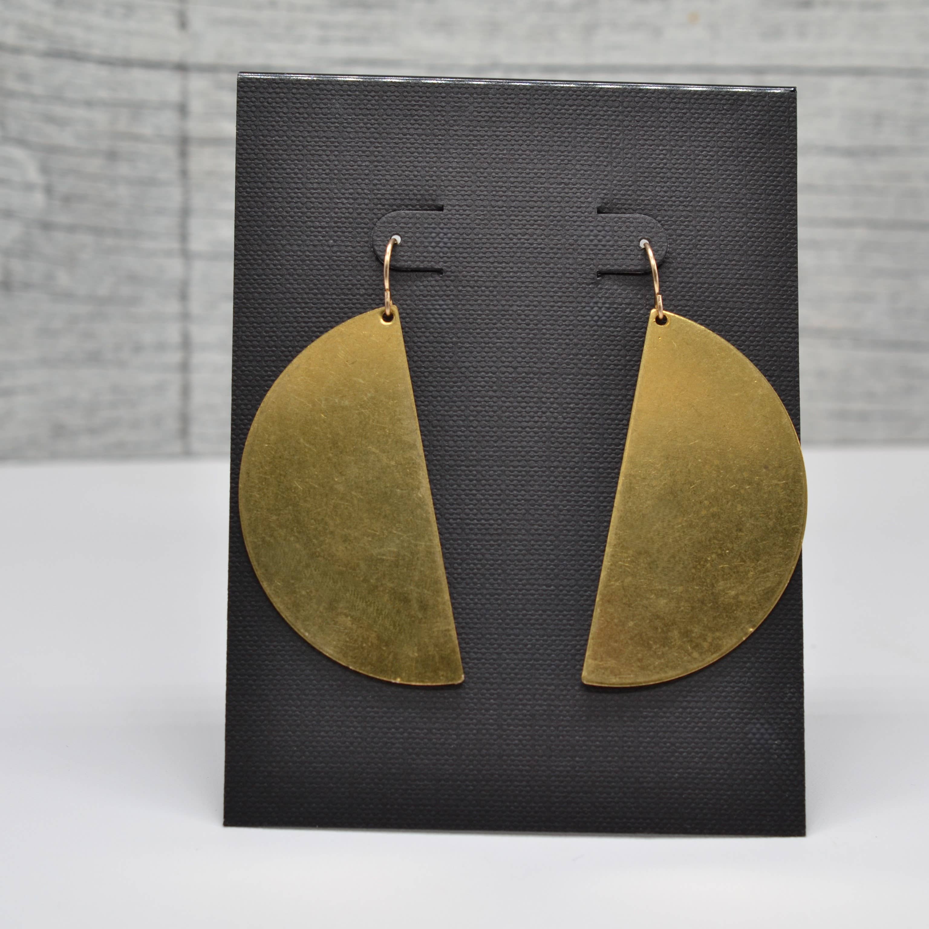 Half Circle, Brass Crescent Earring with Gold Filled