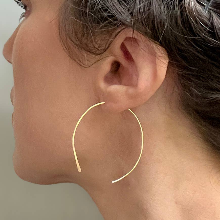 Hand Forged, Gold Filled Thin Open Hoops - 40mm