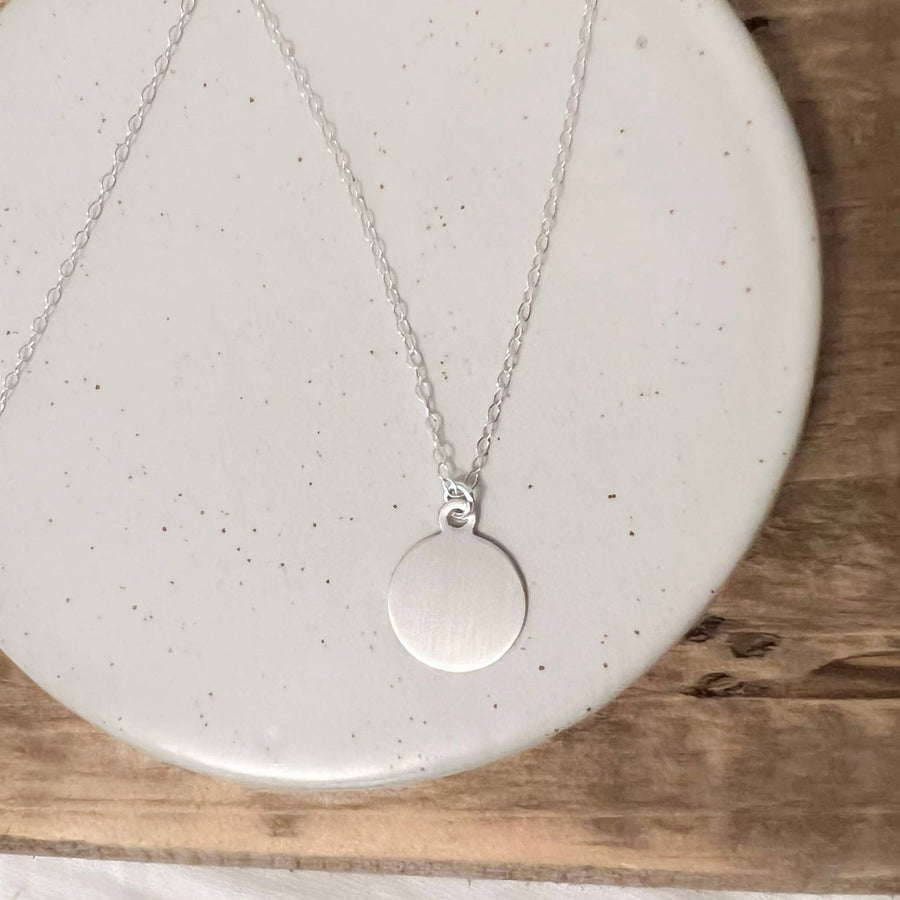 Large, Sterling Silver Matte Circle Pendant