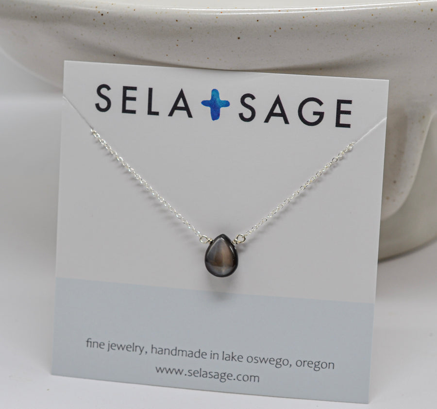 Black Lip Shell, Iridescent Teardrop Pendant Necklace