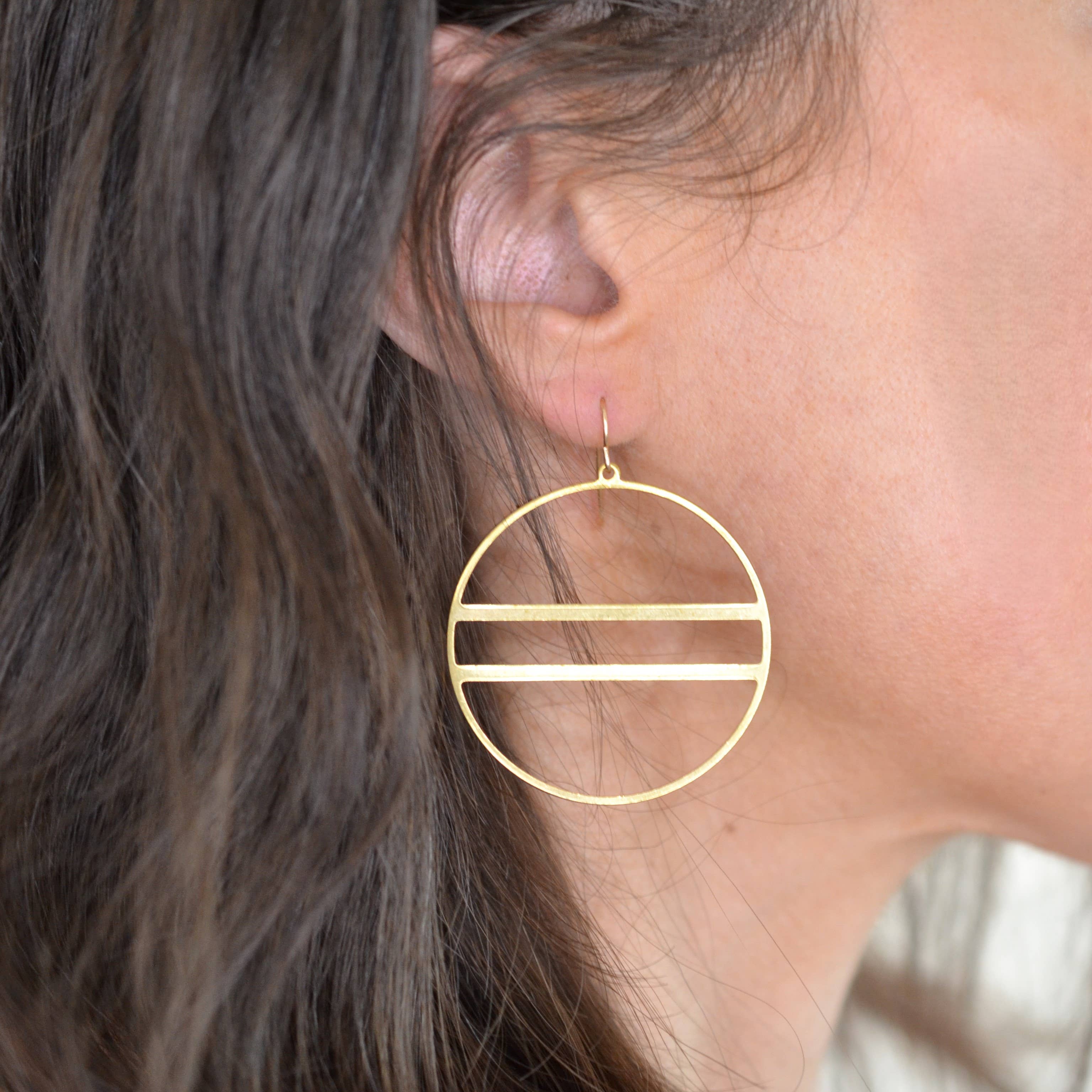 Brass Circle and Double Line Earring with Gold Filled