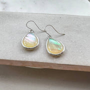 Large Mother of Pearl Drop Bezel Earrings, Sterling Silver