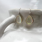 Large Mother of Pearl Drop Bezel Earrings, Sterling Silver