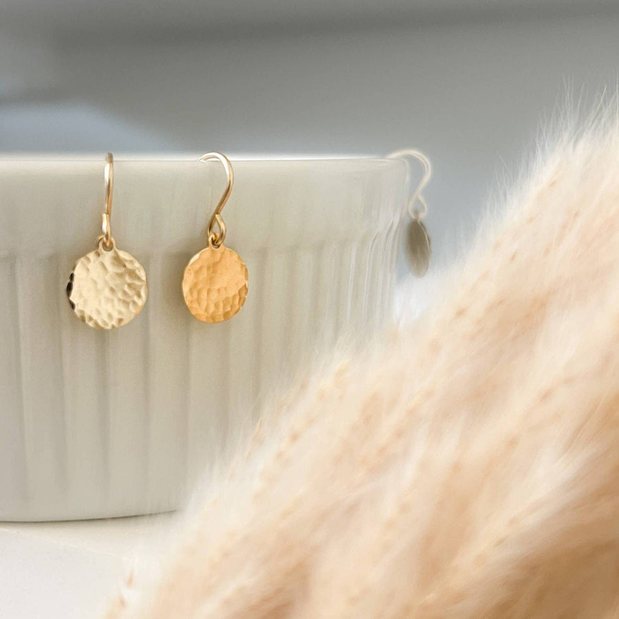 Hammered Drop Gold Filled Circle Earrings