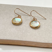 Mother of Pearl Coin Earrings, Gold Bezel Teardrops