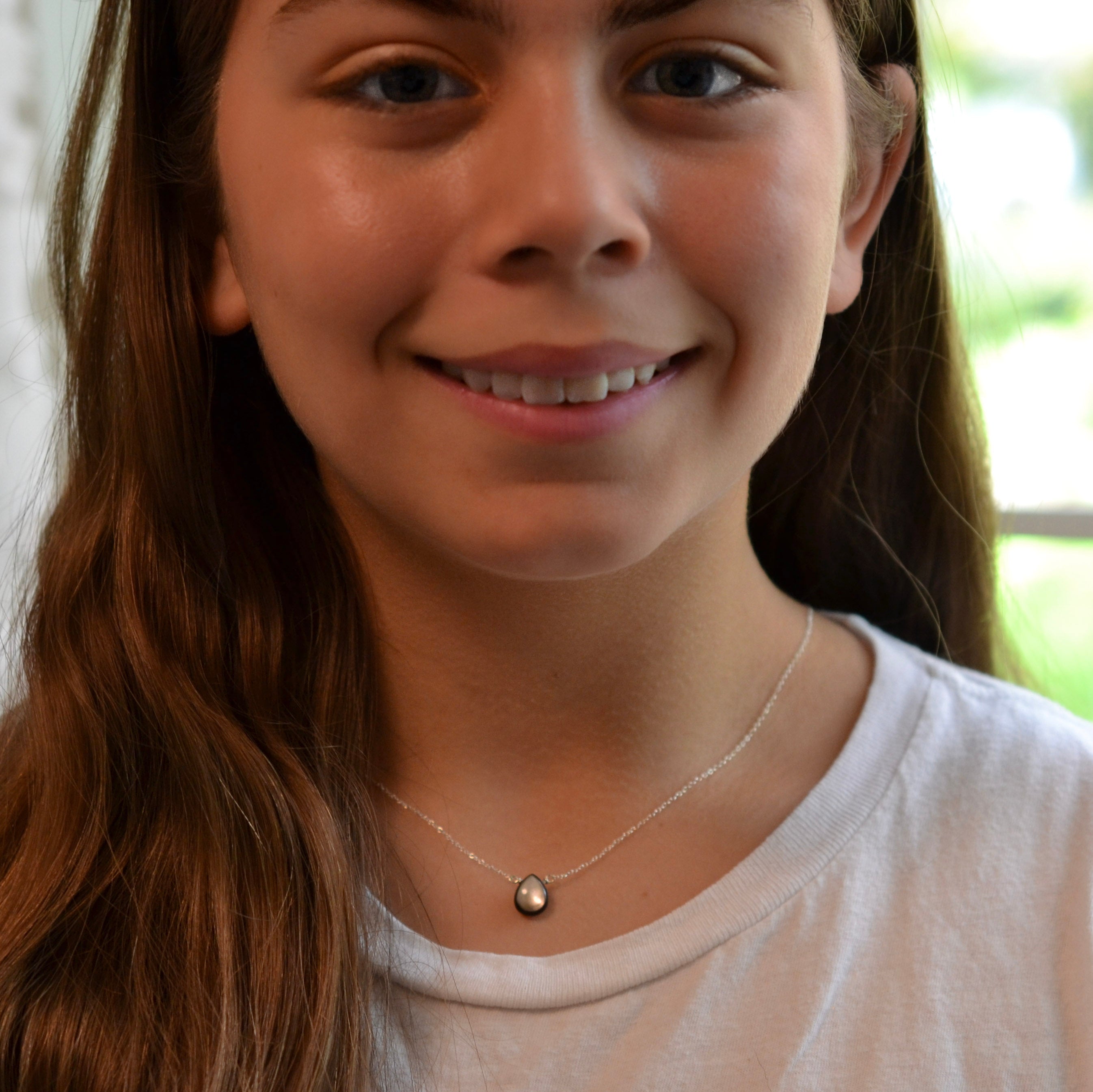 Black Lip Shell, Iridescent Teardrop Pendant Necklace