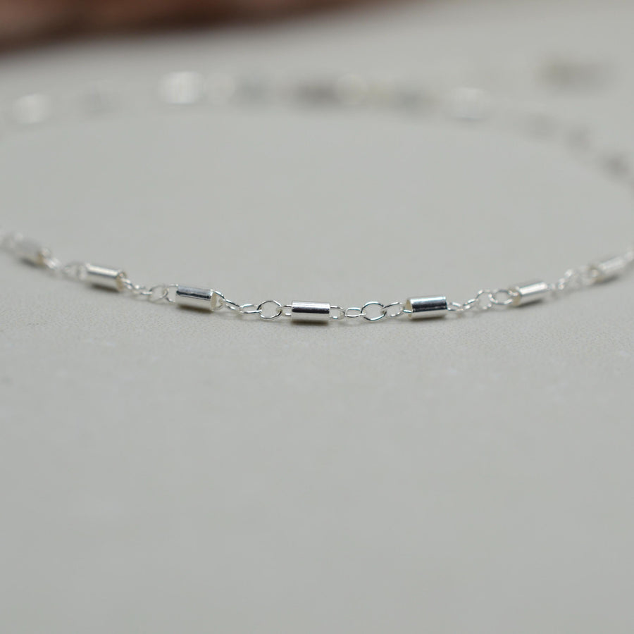 Silver Anklet,  Sterling Silver Linked Bar Chain Anklet with Heart Charm, Layering Anklet, Silver Body Jewelry