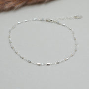 Silver Anklet,  Sterling Silver Linked Bar Chain Anklet with Heart Charm, Layering Anklet, Silver Body Jewelry