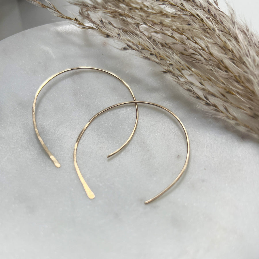 Hand Forged, Gold Filled Thin Open Hoops - 40mm