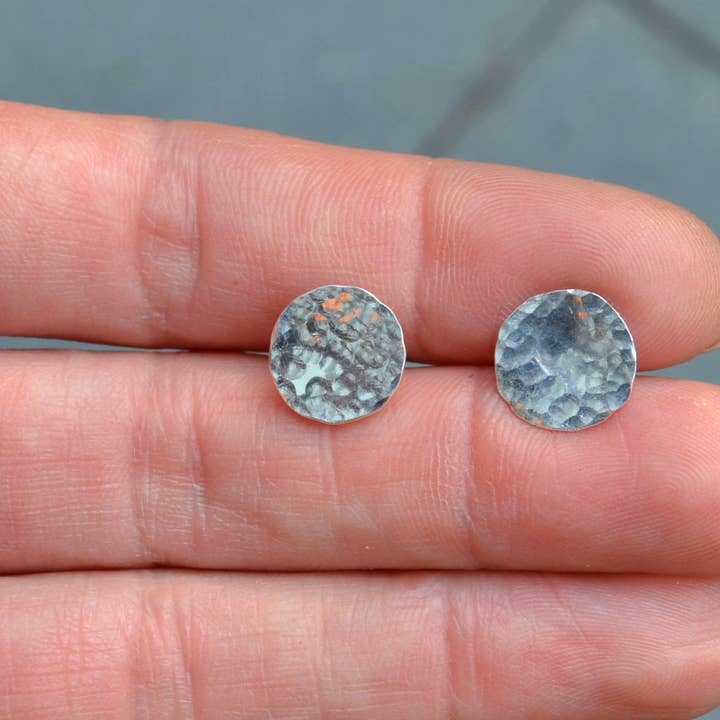 Organic, Hand Hammered Textured Circle Stud