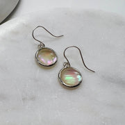 Round Silver Mother of Pearl Earrings, Bezel Teardrops