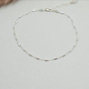 Silver Anklet,  Sterling Silver Linked Bar Chain Anklet with Heart Charm, Layering Anklet, Silver Body Jewelry