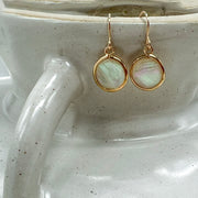 Mother of Pearl Coin Earrings, Gold Bezel Teardrops