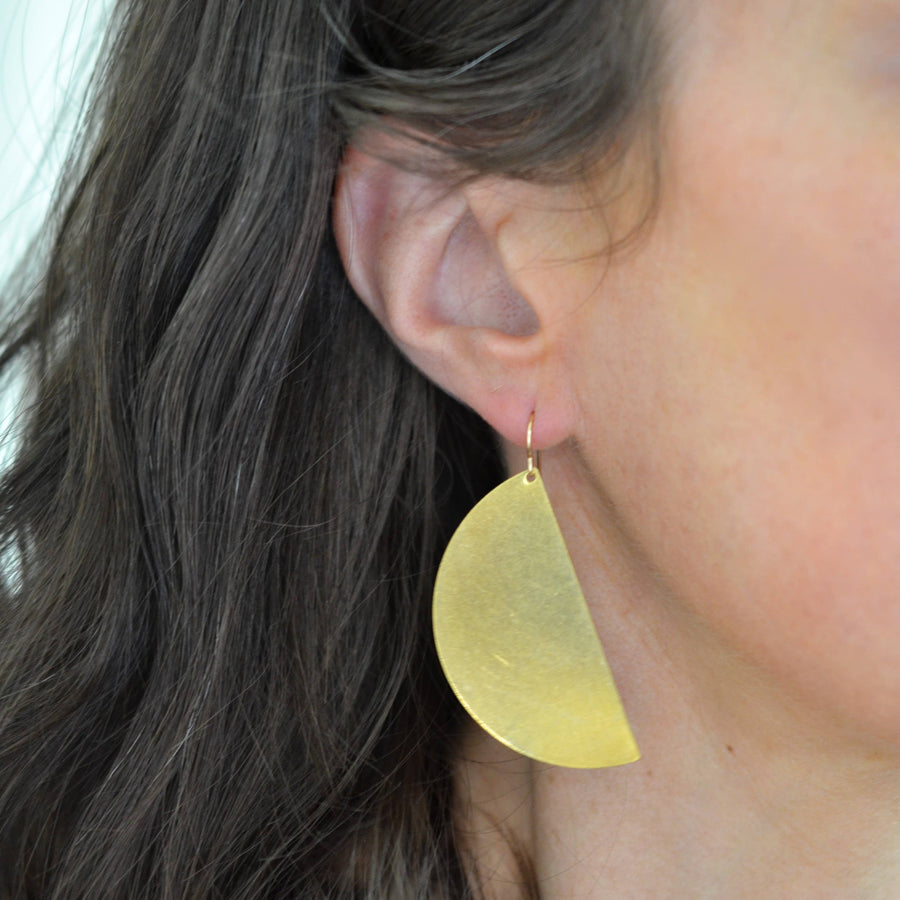 Half Circle, Brass Crescent Earring with Gold Filled